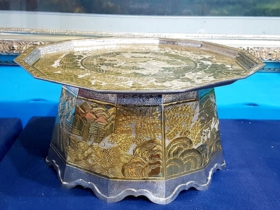 무형문화재 17호 [김원택]  순은 금부 장생문  찻상  52-100